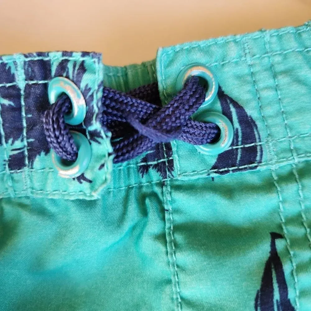 Okanu surf large 14/16 swim trunks teal palm tree board swimming shorts